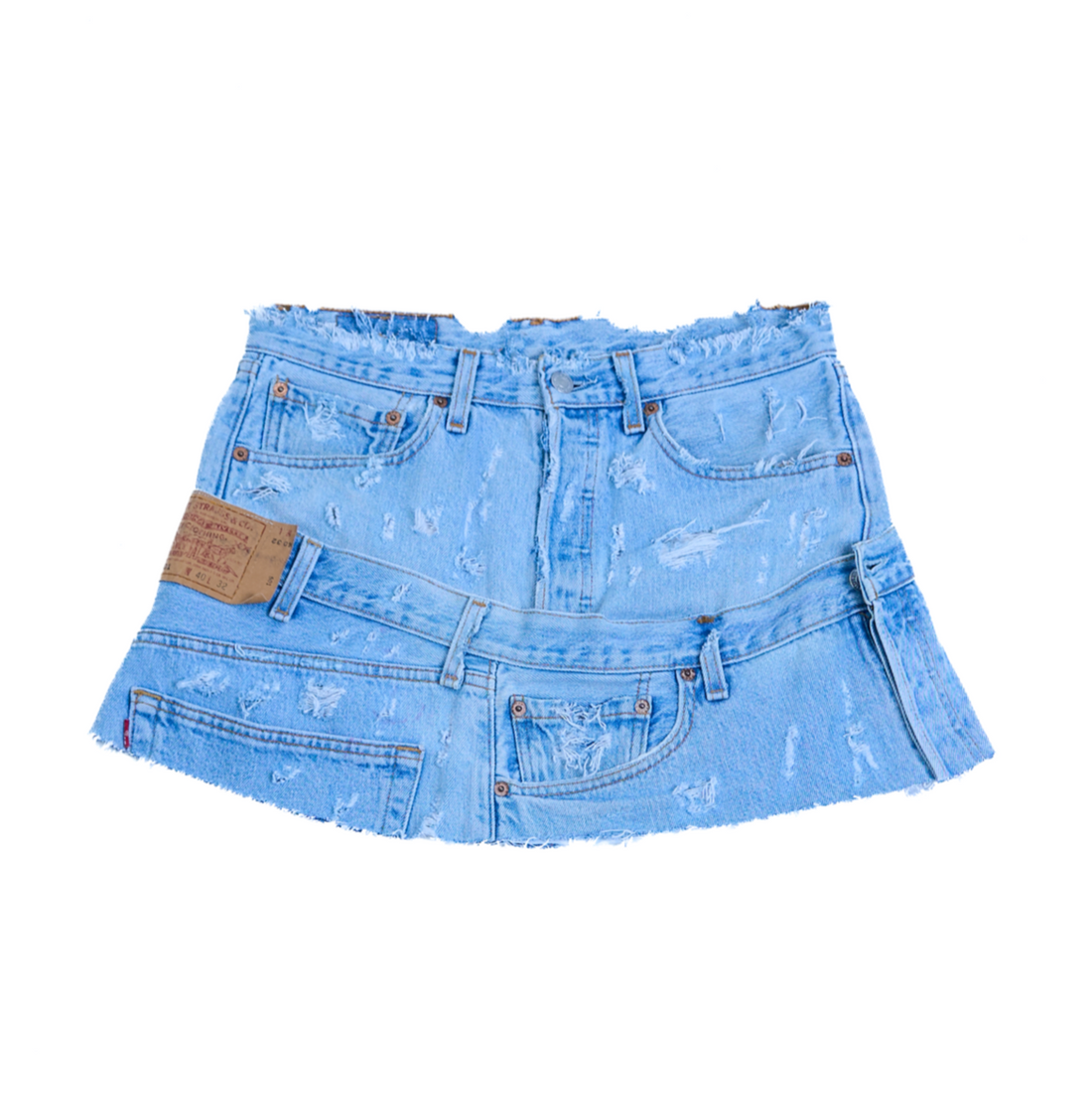 DOUBLE DENIM DISTRESSED MINI